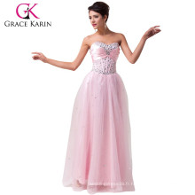 Grace Karin Nouvelle Arrivée Belle A Line Sweetheart Low Back Beaded Longueur de plancher Long Tulle Robe de soirée Rose CL6042